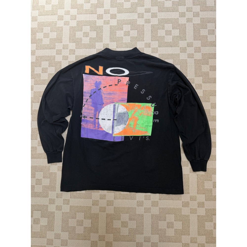 Vintage 1990 Levis No Pressure Mock Neck Long Sleeve Shirt Mens Large Black USA